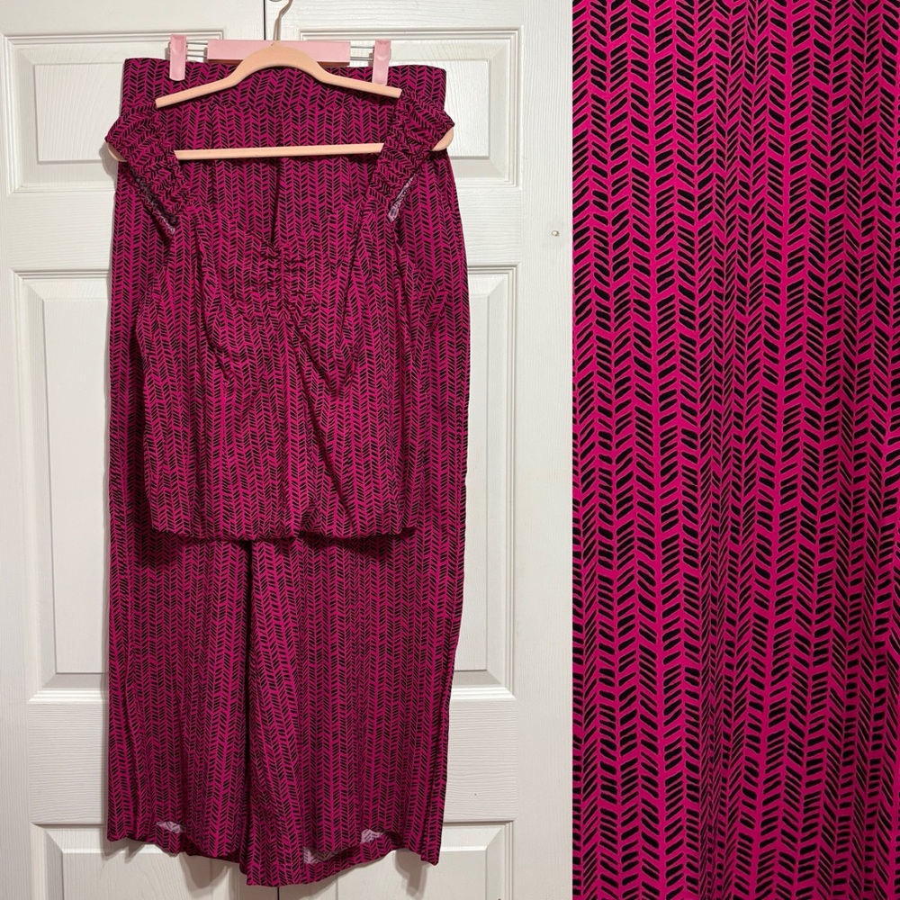 torrid Magenta & Black Printed Wide-Leg Jumpsuit